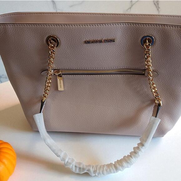 Michael Kors Jet Set Medium Leather Front Zip Chain Tote Powder Blush NWT - Picture 15 of 16